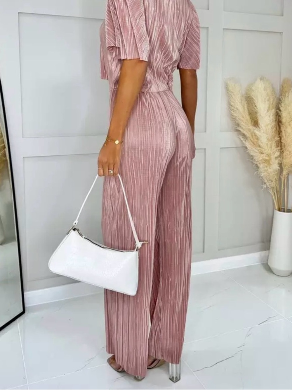 Pleated Wide-Leg in Dusty Rose